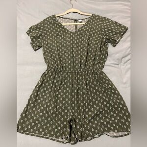 Olive green spring leaf short sleeve romper